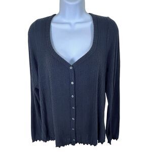 Vintage Old Navy Womens Y2K Button Up XL Preppy 90S Feminine Cable Knit Ruffle